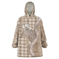 Beige Hawaii Palaka Cowboy Turtle Wearable Blanket Hoodie Hawaiian Paniolo Puakenikeni Maile Lei DT05 One Size Beige - Polynesian Pride