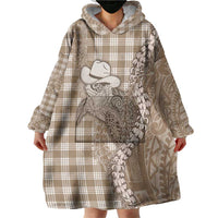 Beige Hawaii Palaka Cowboy Turtle Wearable Blanket Hoodie Hawaiian Paniolo Puakenikeni Maile Lei DT05 - Polynesian Pride