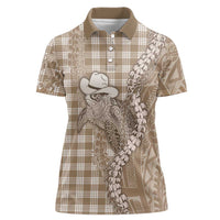 Beige Hawaii Palaka Cowboy Turtle Women Polo Shirt Hawaiian Paniolo Puakenikeni Maile Lei DT05 Female Beige - Polynesian Pride
