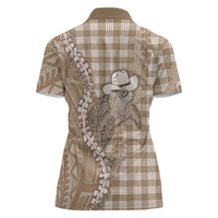 Beige Hawaii Palaka Cowboy Turtle Women Polo Shirt Hawaiian Paniolo Puakenikeni Maile Lei DT05 - Polynesian Pride