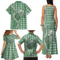 Green Hawaii Palaka Cowboy Turtle Family Matching Tank Maxi Dress and Hawaiian Shirt Hawaiian Paniolo Puakenikeni Maile Lei DT05 - Polynesian Pride