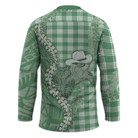 Green Hawaii Palaka Cowboy Turtle Hockey Jersey Hawaiian Paniolo Puakenikeni Maile Lei - Polynesian Pride