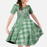 Green Hawaii Palaka Cowboy Turtle Kid Short Sleeve Dress Hawaiian Paniolo Puakenikeni Maile Lei DT05 KID Green - Polynesian Pride