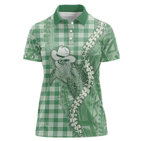 Green Hawaii Palaka Cowboy Turtle Women Polo Shirt Hawaiian Paniolo Puakenikeni Maile Lei DT05 Female Green - Polynesian Pride