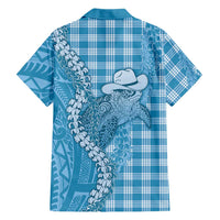 Blue Hawaii Palaka Cowboy Turtle Family Matching Off Shoulder Maxi Dress and Hawaiian Shirt Hawaiian Paniolo Puakenikeni Maile Lei DT05 - Polynesian Pride