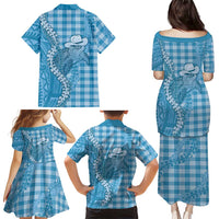 Blue Hawaii Palaka Cowboy Turtle Family Matching Puletasi and Hawaiian Shirt Hawaiian Paniolo Puakenikeni Maile Lei DT05 - Polynesian Pride