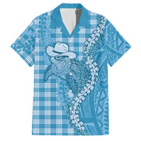 Blue Hawaii Palaka Cowboy Turtle Family Matching Puletasi and Hawaiian Shirt Hawaiian Paniolo Puakenikeni Maile Lei DT05 Dad's Shirt - Short Sleeve Blue - Polynesian Pride