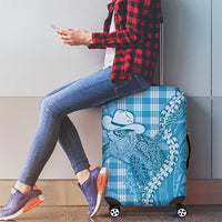 Blue Hawaii Palaka Cowboy Turtle Luggage Cover Hawaiian Paniolo Puakenikeni Maile Lei - Polynesian Pride