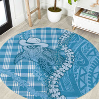 Blue Hawaii Palaka Cowboy Turtle Round Carpet Hawaiian Paniolo Puakenikeni Maile Lei DT05 Blue - Polynesian Pride