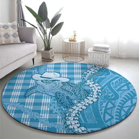Blue Hawaii Palaka Cowboy Turtle Round Carpet Hawaiian Paniolo Puakenikeni Maile Lei DT05 - Polynesian Pride