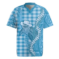 Blue Hawaii Palaka Cowboy Turtle Rugby Jersey Hawaiian Paniolo Puakenikeni Maile Lei - Polynesian Pride