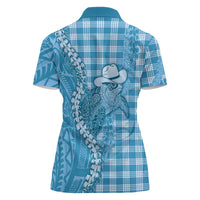 Blue Hawaii Palaka Cowboy Turtle Women Polo Shirt Hawaiian Paniolo Puakenikeni Maile Lei DT05 - Polynesian Pride