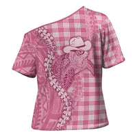 Pink Hawaii Palaka Cowboy Turtle Cross Shoulder Shirt Hawaiian Paniolo Puakenikeni Maile Lei - Polynesian Pride