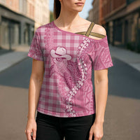 Pink Hawaii Palaka Cowboy Turtle Cross Shoulder Shirt Hawaiian Paniolo Puakenikeni Maile Lei - Polynesian Pride