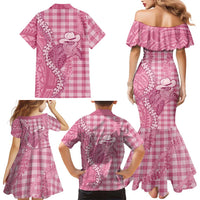 Pink Hawaii Palaka Cowboy Turtle Family Matching Mermaid Dress and Hawaiian Shirt Hawaiian Paniolo Puakenikeni Maile Lei DT05 - Polynesian Pride