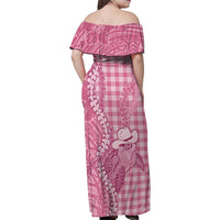 Pink Hawaii Palaka Cowboy Turtle Family Matching Off Shoulder Maxi Dress and Hawaiian Shirt Hawaiian Paniolo Puakenikeni Maile Lei DT05 - Polynesian Pride
