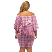 Pink Hawaii Palaka Cowboy Turtle Family Matching Off Shoulder Short Dress and Hawaiian Shirt Hawaiian Paniolo Puakenikeni Maile Lei DT05 - Polynesian Pride