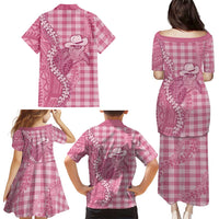 Pink Hawaii Palaka Cowboy Turtle Family Matching Puletasi and Hawaiian Shirt Hawaiian Paniolo Puakenikeni Maile Lei DT05 - Polynesian Pride