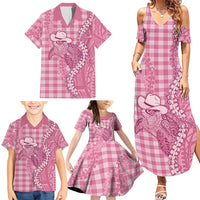 Pink Hawaii Palaka Cowboy Turtle Family Matching Summer Maxi Dress and Hawaiian Shirt Hawaiian Paniolo Puakenikeni Maile Lei DT05 - Polynesian Pride