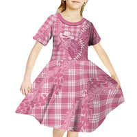 Pink Hawaii Palaka Cowboy Turtle Kid Short Sleeve Dress Hawaiian Paniolo Puakenikeni Maile Lei - Polynesian Pride