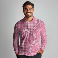 Pink Hawaii Palaka Cowboy Turtle Long Sleeve Polo Shirt Hawaiian Paniolo Puakenikeni Maile Lei DT05 - Polynesian Pride