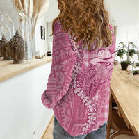 Pink Hawaii Palaka Cowboy Turtle Women Casual Shirt Hawaiian Paniolo Puakenikeni Maile Lei DT05 - Polynesian Pride