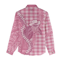 Pink Hawaii Palaka Cowboy Turtle Women Casual Shirt Hawaiian Paniolo Puakenikeni Maile Lei DT05 - Polynesian Pride