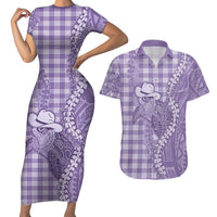 Purple Hawaii Palaka Cowboy Turtle Couples Matching Short Sleeve Bodycon Dress and Hawaiian Shirt Hawaiian Paniolo Puakenikeni Maile Lei DT05 Purple - Polynesian Pride