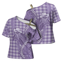 Purple Hawaii Palaka Cowboy Turtle Cross Shoulder Shirt Hawaiian Paniolo Puakenikeni Maile Lei - Polynesian Pride
