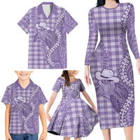 Purple Hawaii Palaka Cowboy Turtle Family Matching Long Sleeve Bodycon Dress and Hawaiian Shirt Hawaiian Paniolo Puakenikeni Maile Lei DT05 - Polynesian Pride