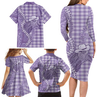 Purple Hawaii Palaka Cowboy Turtle Family Matching Long Sleeve Bodycon Dress and Hawaiian Shirt Hawaiian Paniolo Puakenikeni Maile Lei DT05 - Polynesian Pride