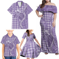 Purple Hawaii Palaka Cowboy Turtle Family Matching Off Shoulder Maxi Dress and Hawaiian Shirt Hawaiian Paniolo Puakenikeni Maile Lei DT05 - Polynesian Pride