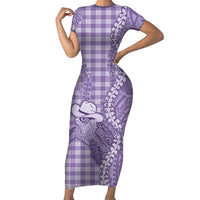 Purple Hawaii Palaka Cowboy Turtle Family Matching Short Sleeve Bodycon Dress and Hawaiian Shirt Hawaiian Paniolo Puakenikeni Maile Lei DT05 Mom's Dress Purple - Polynesian Pride
