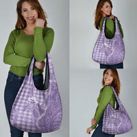 Purple Hawaii Palaka Cowboy Turtle Grocery Bag Hawaiian Paniolo Puakenikeni Maile Lei - Polynesian Pride