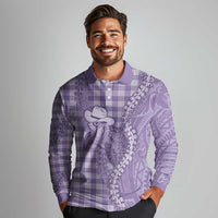 Purple Hawaii Palaka Cowboy Turtle Long Sleeve Polo Shirt Hawaiian Paniolo Puakenikeni Maile Lei DT05 - Polynesian Pride