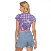 Purple Hawaii Palaka Cowboy Turtle Raglan Cropped T Shirt Hawaiian Paniolo Puakenikeni Maile Lei DT05 - Polynesian Pride
