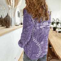 Purple Hawaii Palaka Cowboy Turtle Women Casual Shirt Hawaiian Paniolo Puakenikeni Maile Lei DT05 - Polynesian Pride