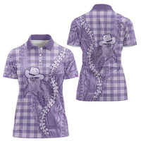 Purple Hawaii Palaka Cowboy Turtle Women Polo Shirt Hawaiian Paniolo Puakenikeni Maile Lei DT05 - Polynesian Pride