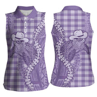 Purple Hawaii Palaka Cowboy Turtle Women Sleeveless Polo Shirt Hawaiian Paniolo Puakenikeni Maile Lei DT05 - Polynesian Pride