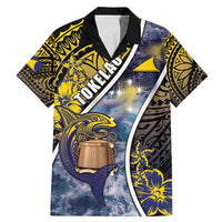 Personalised Tokelau Family Matching Mermaid Dress and Hawaiian Shirt National Badge Waves Style DT05 Dad's Shirt - Short Sleeve Yellow - Polynesian Pride