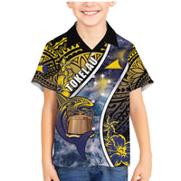 Personalised Tokelau Family Matching Mermaid Dress and Hawaiian Shirt National Badge Waves Style DT05 Son's Shirt Yellow - Polynesian Pride