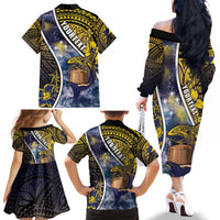 Personalised Tokelau Family Matching Off The Shoulder Long Sleeve Dress and Hawaiian Shirt National Badge Waves Style DT05 - Polynesian Pride