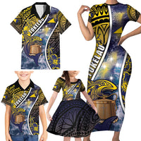 Personalised Tokelau Family Matching Short Sleeve Bodycon Dress and Hawaiian Shirt National Badge Waves Style DT05 - Polynesian Pride