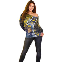 Personalised Tokelau Off Shoulder Sweater National Badge Waves Style