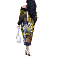 Personalised Tokelau Off The Shoulder Long Sleeve Dress National Badge Waves Style