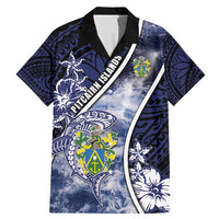 Personalised Pitcairn Islands Family Matching Mermaid Dress and Hawaiian Shirt Coat Of Arms Waves Style DT05 Dad's Shirt - Short Sleeve Navy - Polynesian Pride