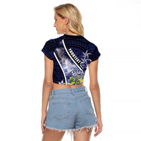 Personalised Pitcairn Islands Raglan Cropped T Shirt Coat Of Arms Waves Style
