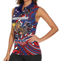 Personalised Samoa Wrestling Women Sleeveless Polo Shirt Polynesian Warrior Funny Style - Polynesian Pride