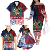 Personalised Samoa Boxing Family Matching Off The Shoulder Long Sleeve Dress and Hawaiian Shirt Samoan Boxer Funny Style - Polynesian Pride