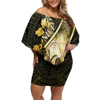 Personalised Niue Family Matching Off Shoulder Short Dress and Hawaiian Shirt Niuean Crab Waves Style